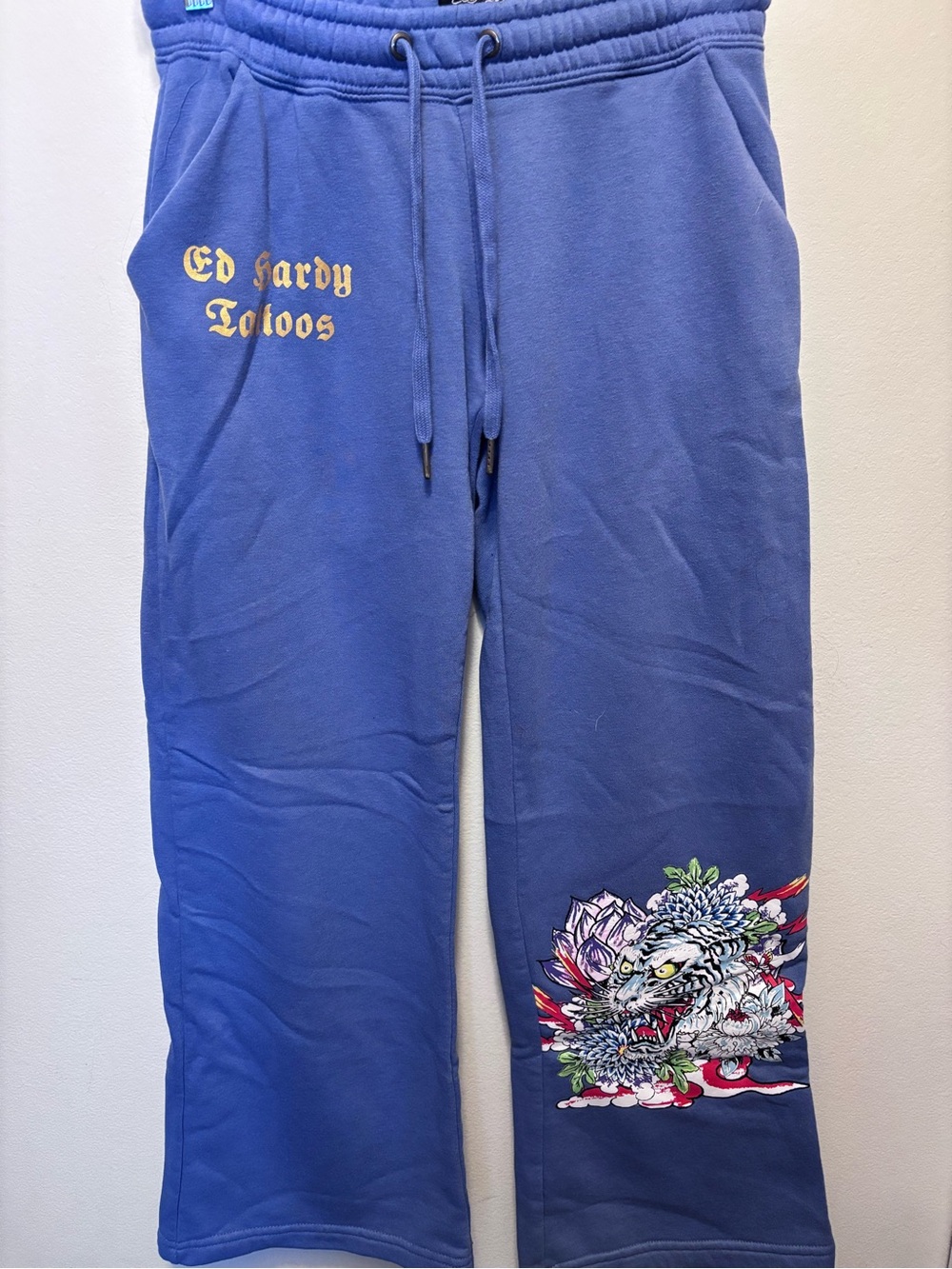Ed Hardy Blue Graphic Wide-leg Sweats